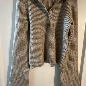 Bershka Buttoned Cowl Neck Sweater - Light Gray
